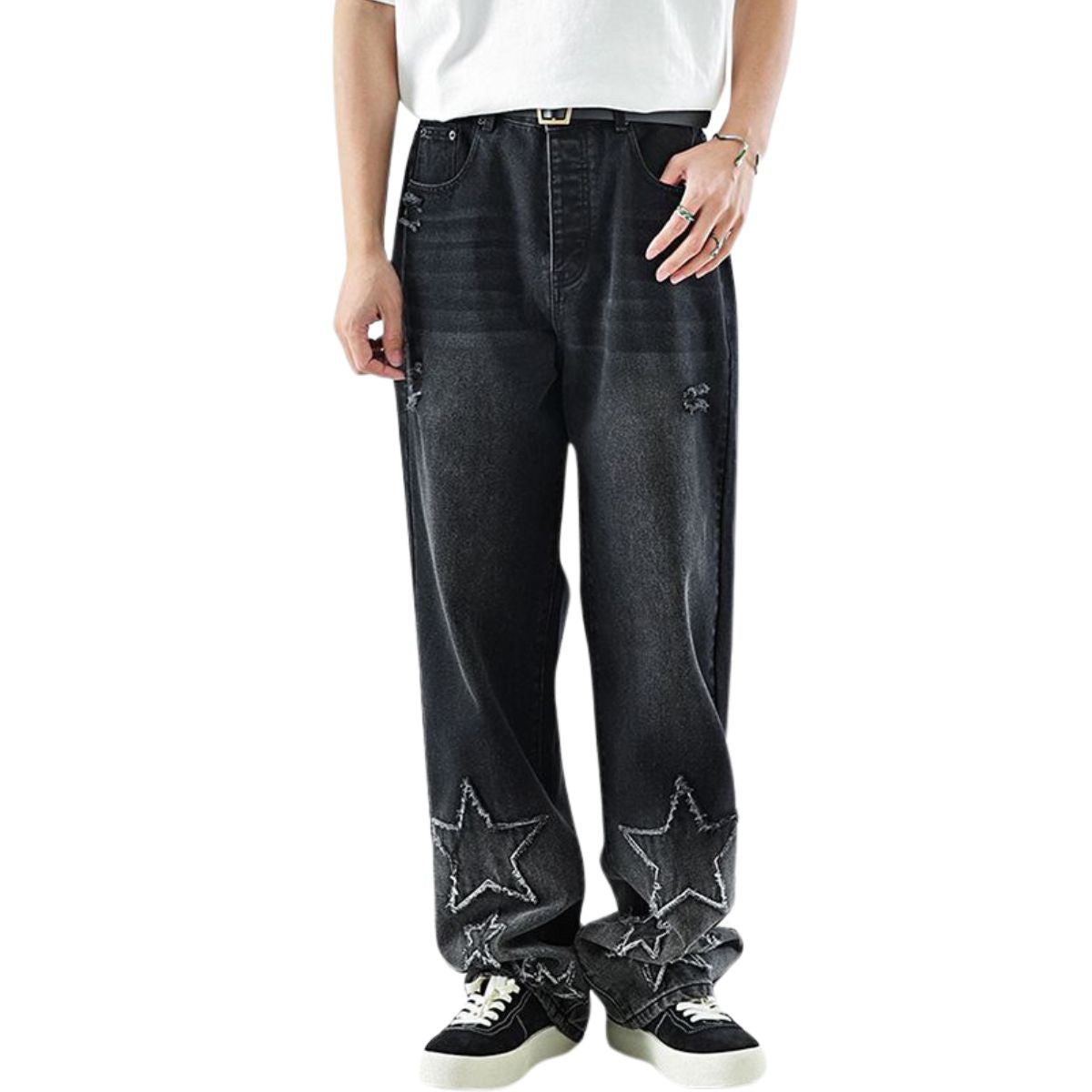 Star Applique Ombre-Faded Ripped Jeans