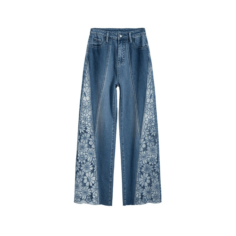 Risen Jeans Floral Embroidered Cut-Out Baggy Jeans