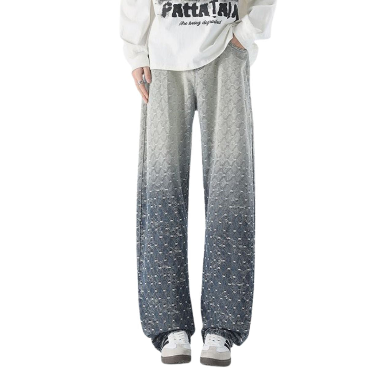 Ombre Jacquard Relaxed Fit Denim Trousers