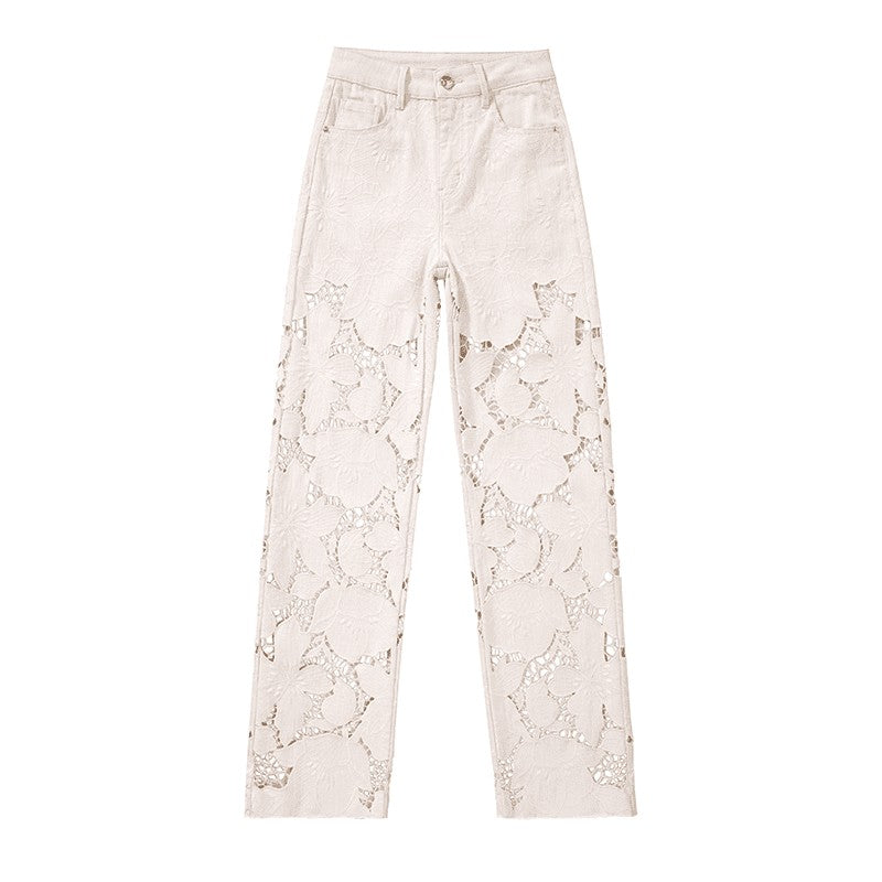 Risen Jeans High-Rise Embroidery Cut-Out Wide-Leg Jeans