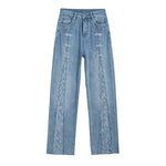 Risen Jeans Pearl-Beaded Frog Closure Jeans with Cut-Outs
