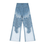 Risen Jeans Organza Patchwork Floral-Embroidered Bootcut Jeans