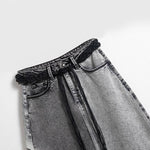 Vintage-Wash Pearl-Embroidered Denim Skirt