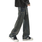 Drawstring Waist Straight-Leg Vintage Washed Jeans