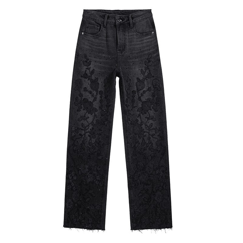 Risen Jeans Rhinestone & Rope Embroidery Straight Leg Jeans