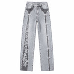 Risen Jeans Patchwork Pearl-Frog Closure Embroidered Jeans