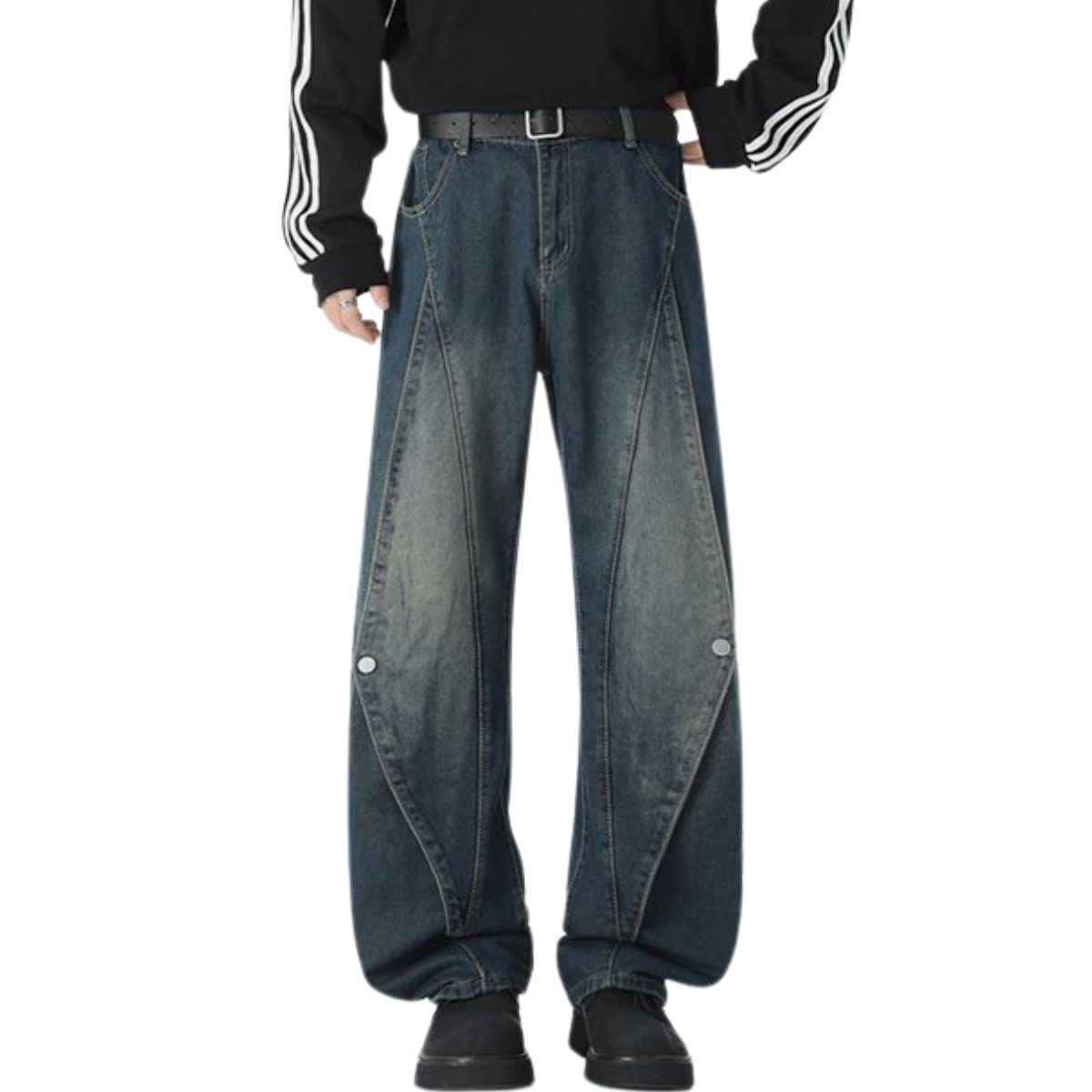 Trendy Buttoned Mock-Slit Wide-Leg Jeans