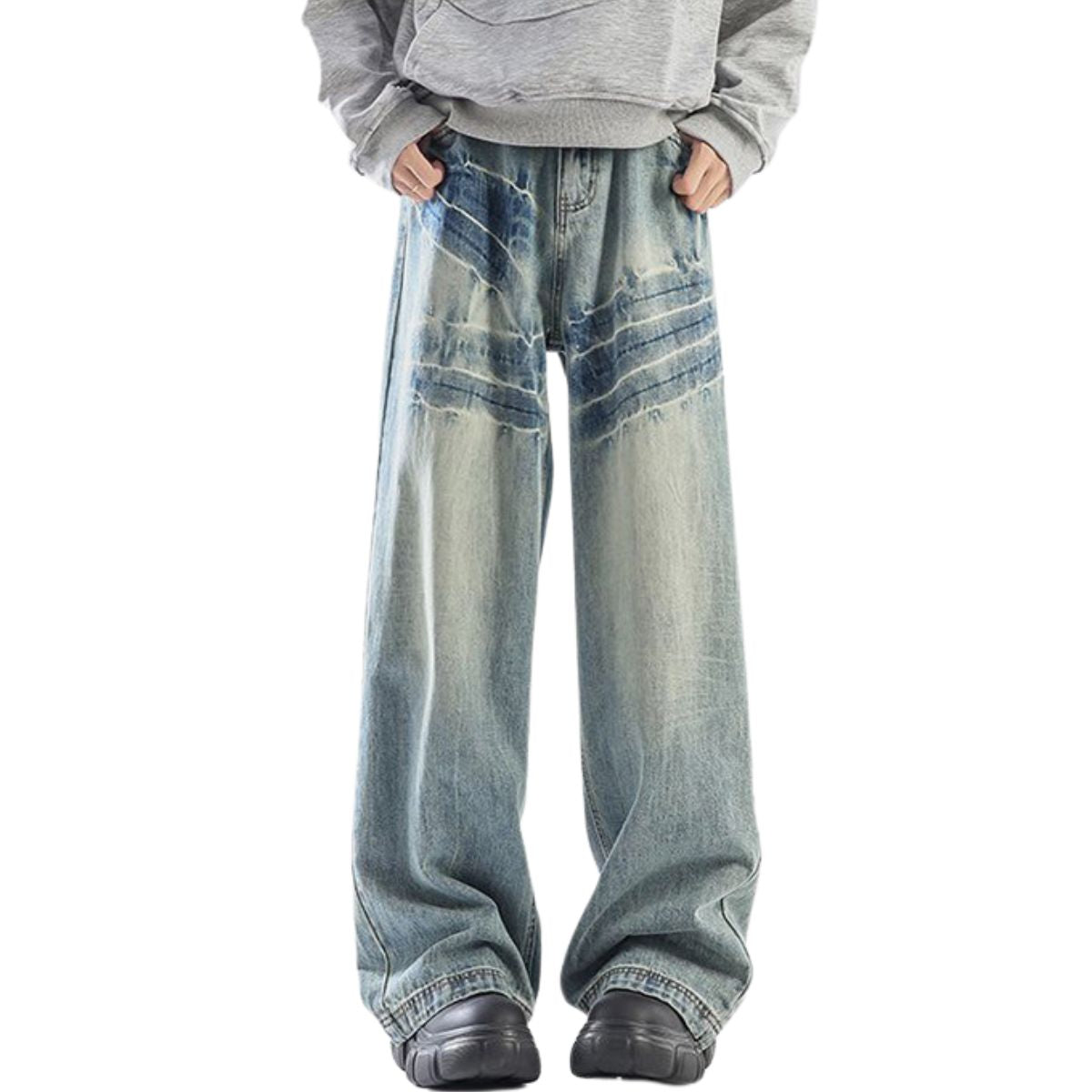 Mud Washed3D Crinkle Tie-Dye Wide-Leg Denim Jeans