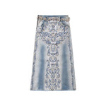 Raw-Edge Hem Heavily Embroidered Denim Skirt