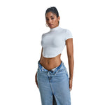 Mock Neck Curved-Hem Crop Tee