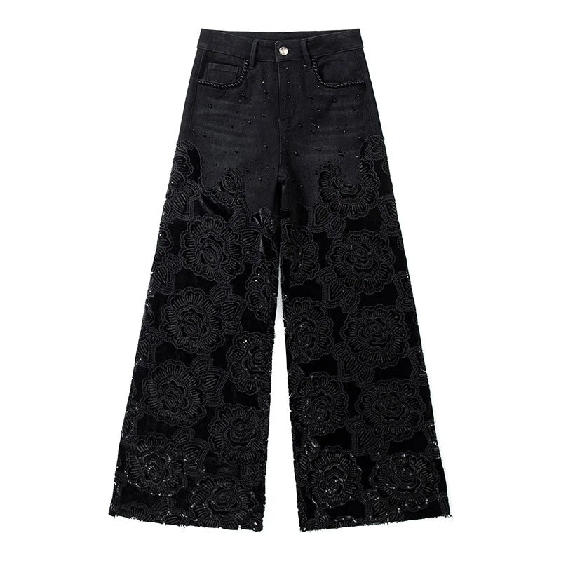 Risen Jeans Patchwork Floral-Embroidered Sequined Bootcut Jeans
