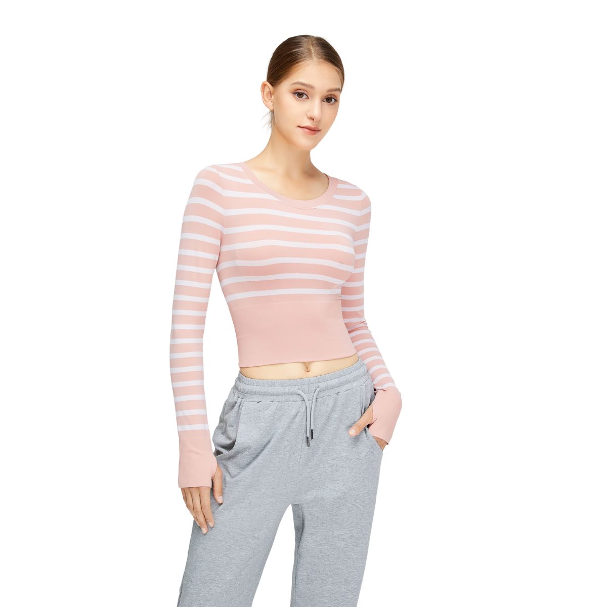 Top corto de rayas de manga larga