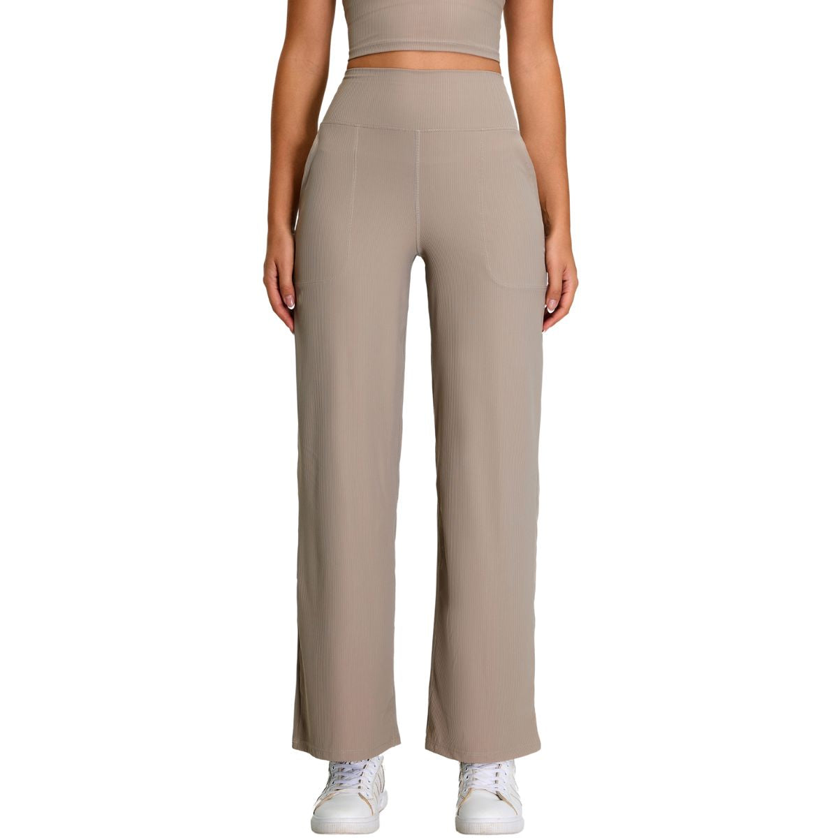 High-Waisted Solid Color Wide-Leg Yoga Pants