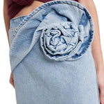 Floral Appliqué Denim Midi Skirt
