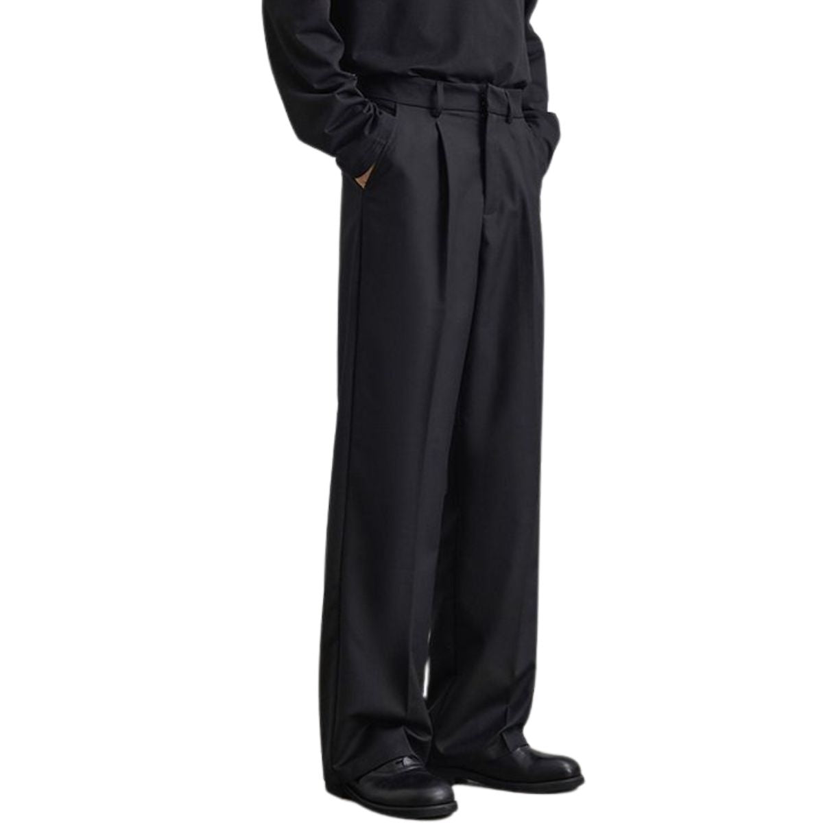 Solid-Color Single Pleat Trousers