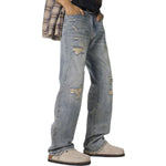 Vintage-Wash Ripped Denim Pants