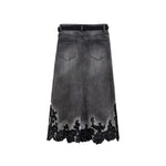 Embroidered & Rhinestone-Transferred Denim Skirt