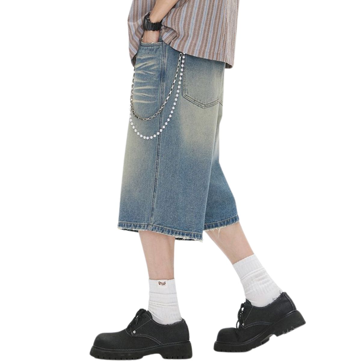 Distressed Wide-Leg Cropped Denim Jeans