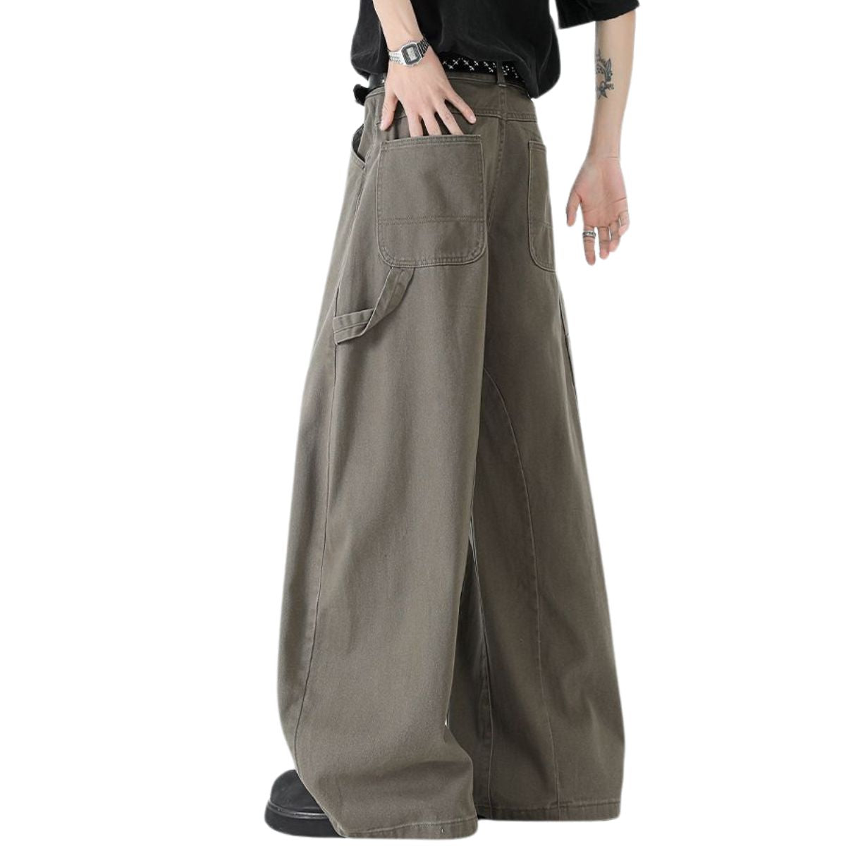 Barrel-Leg Cotton Utility Trousers