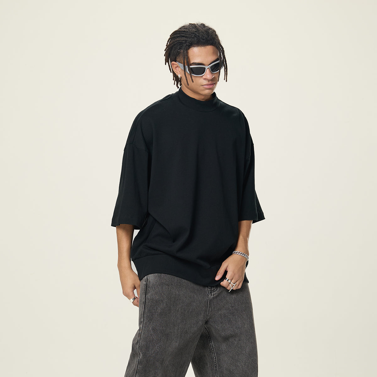 Heavyweight Oversized Mock-Neck Tee 9.15oz