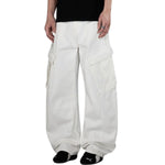 White Barrel-Leg Utility Cargo Pants