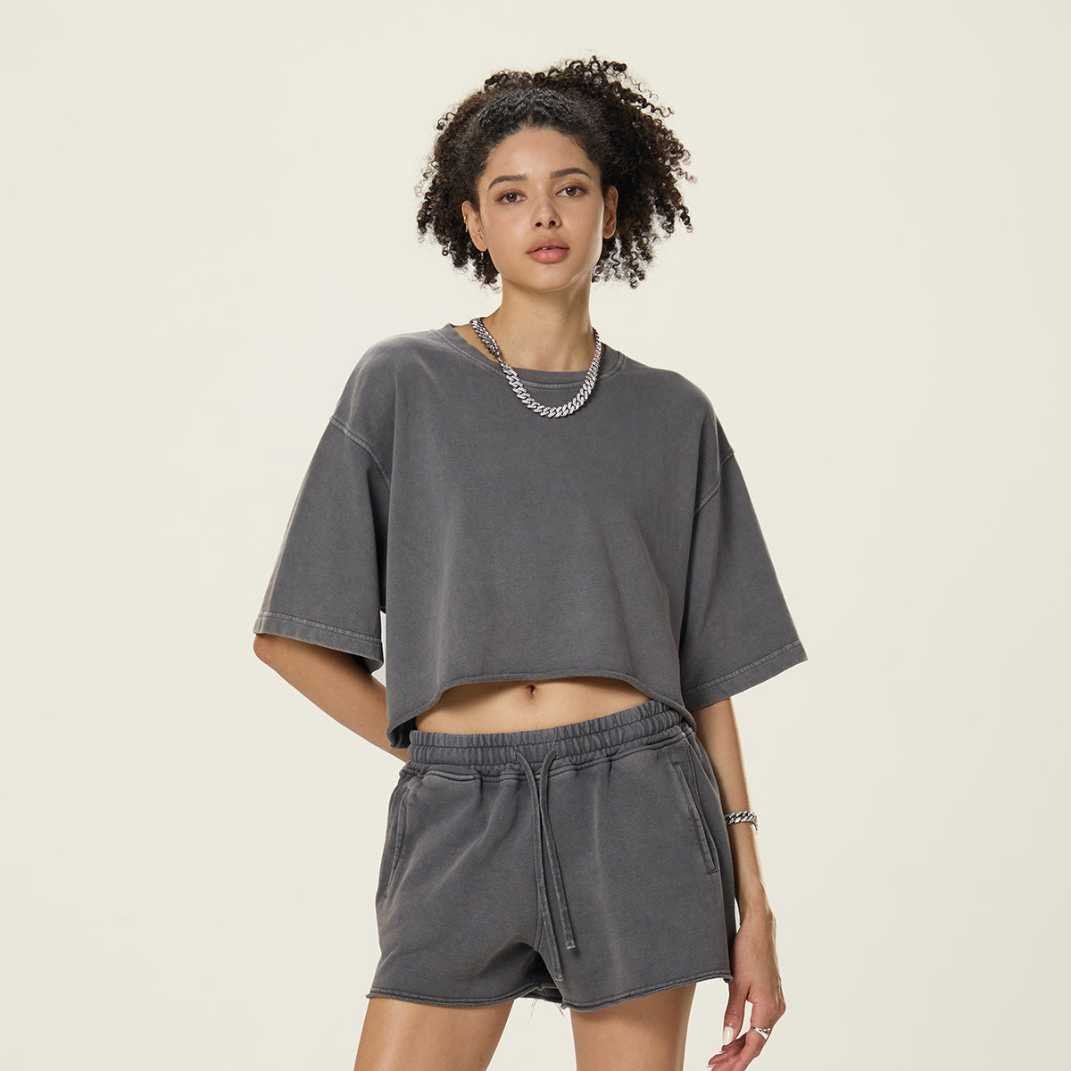 Vintage Washed Raw Edge Crop Tee 8.4oz