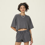 Vintage Washed Raw Edge Crop Tee 8.4oz