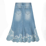 Heavy-Embroidered Rhinestone Denim A-Line Skirt