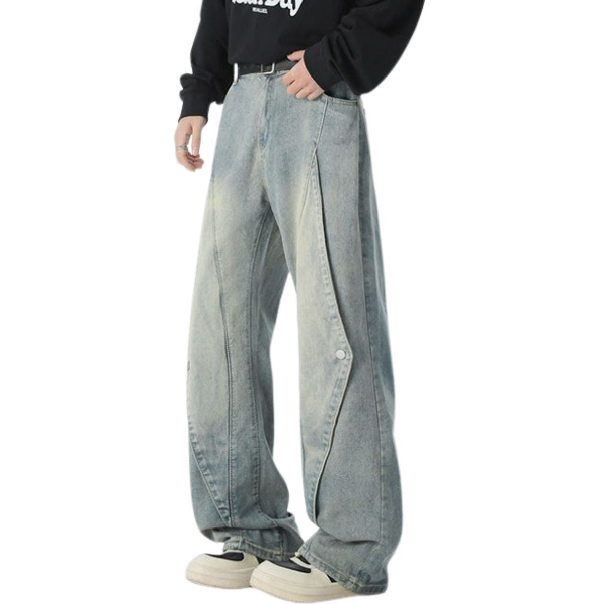 Trendy Buttoned Mock-Slit Wide-Leg Jeans