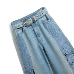 Risen Jeans Wide-Leg Rhinestone & Embroidered Cut-Out Jeans