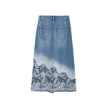 Embroidered Patchwork Cut-Out Denim Skirt