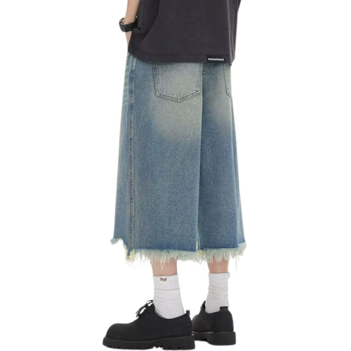 Mud WashedDestroyed Raw-Hem Wide-Leg Cropped Jeans