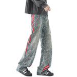 Side Stripe Jacquard-Print Wide-Leg Jeans