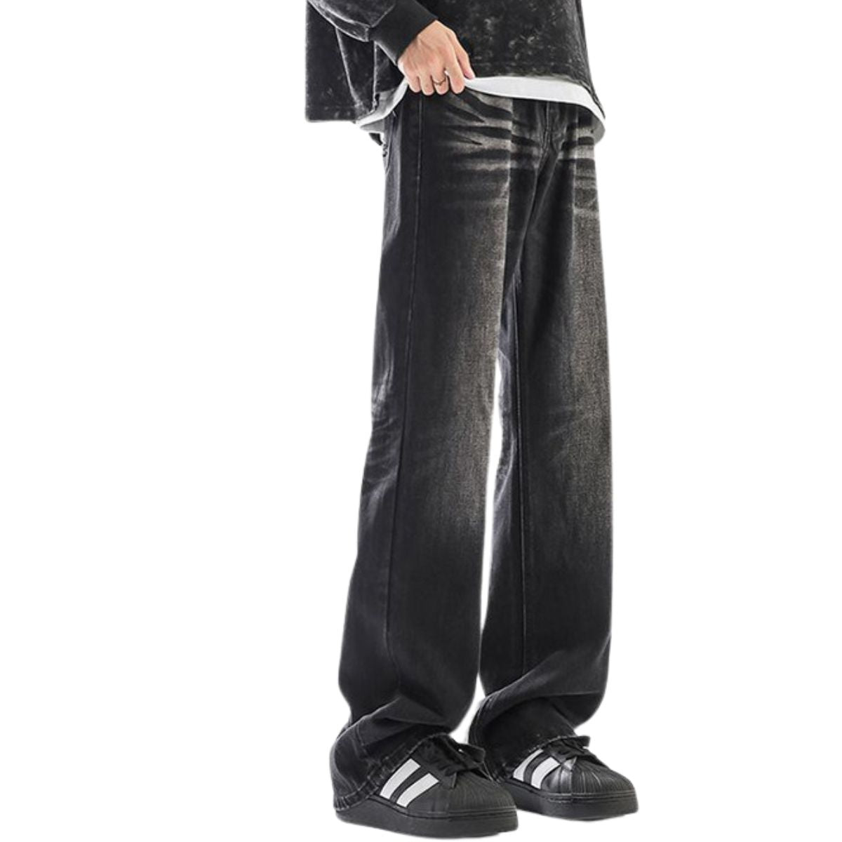 Relaxed Fit Whisker Ripped Denim Jeans