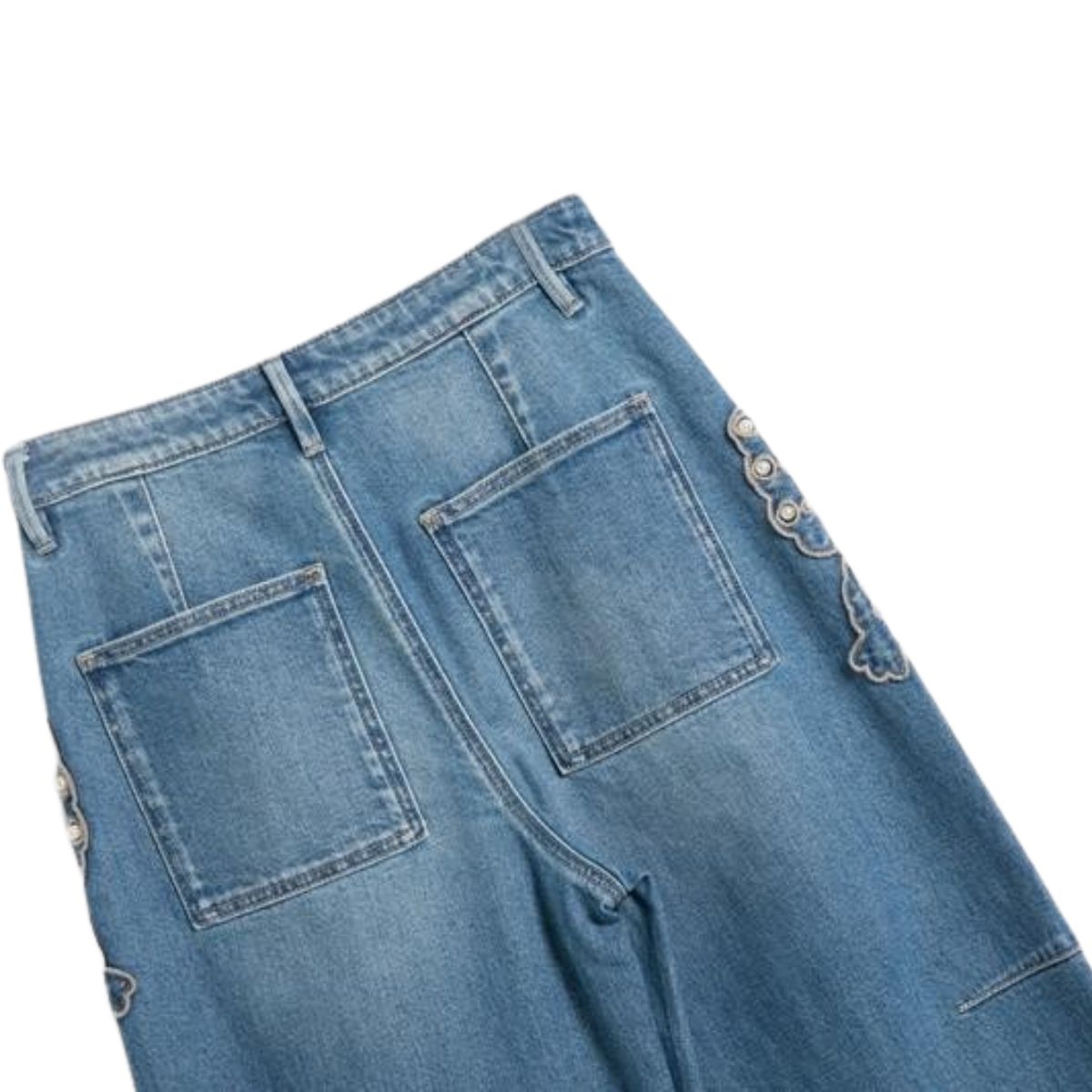 Risen Jeans Pearl-Embellished & Butterfly-Embroidered Baggy Jeans