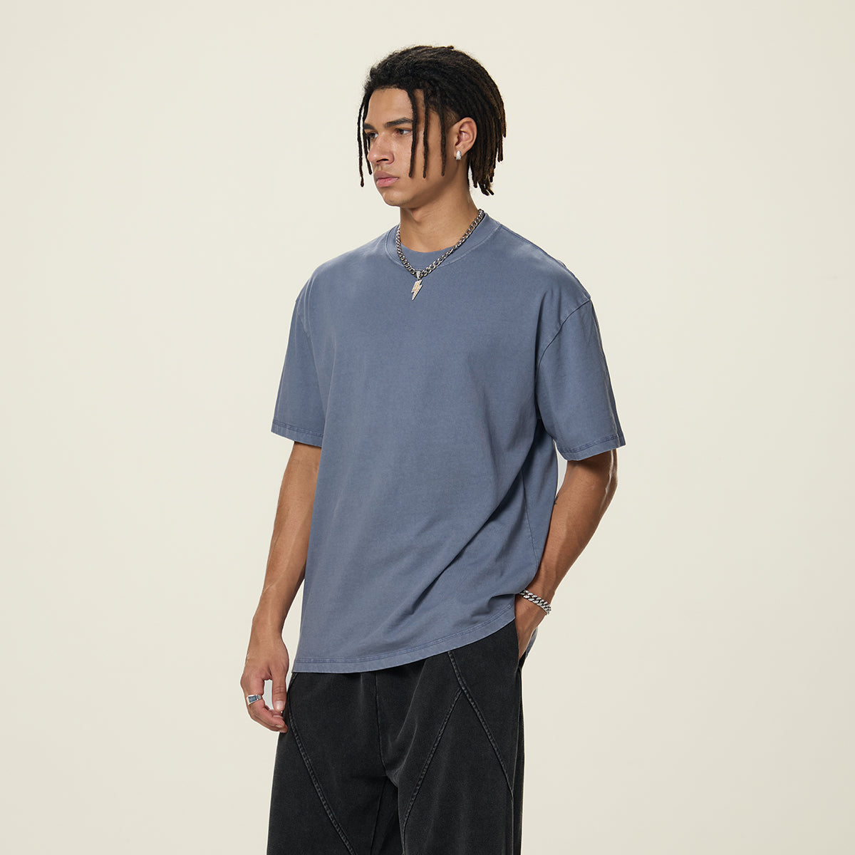 Crew Neck Washed Cotton T Shirt 7.8oz