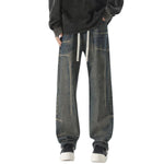 Drawstring Waist Straight-Leg Vintage Washed Jeans