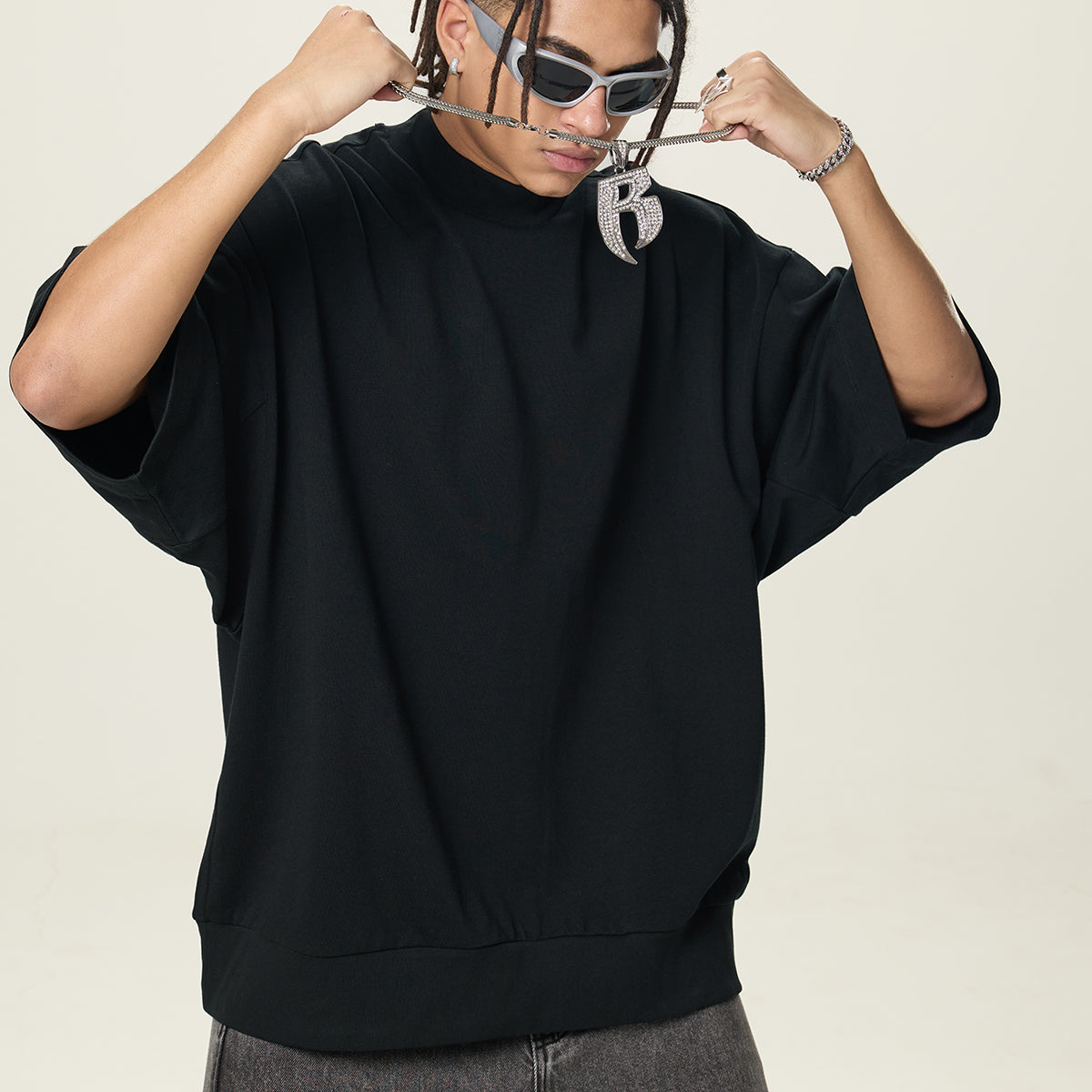 Heavyweight Oversized Mock-Neck Tee 9.15oz