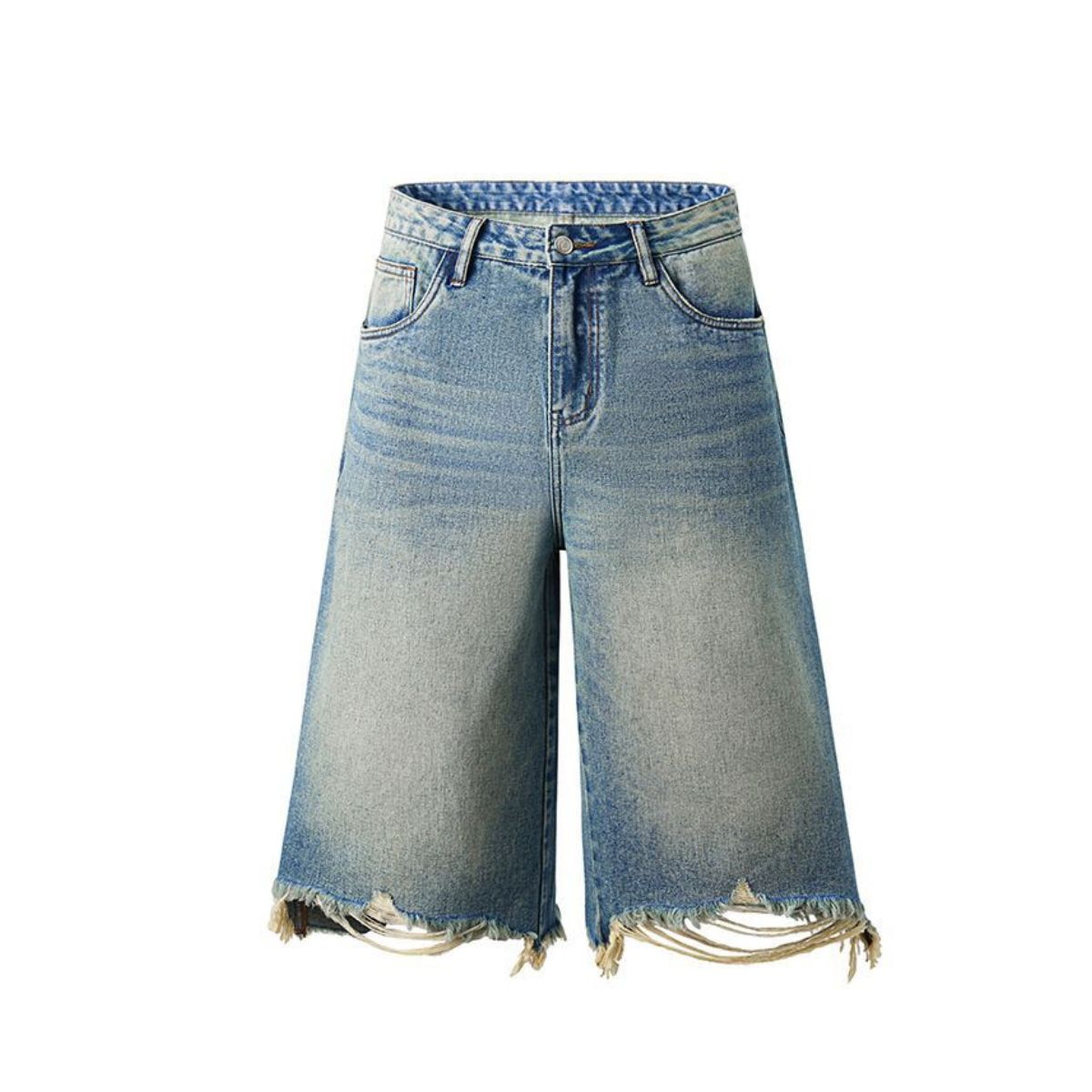 Mud WashedDestroyed Raw-Hem Wide-Leg Cropped Jeans