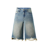 Mud WashedDestroyed Raw-Hem Wide-Leg Cropped Jeans