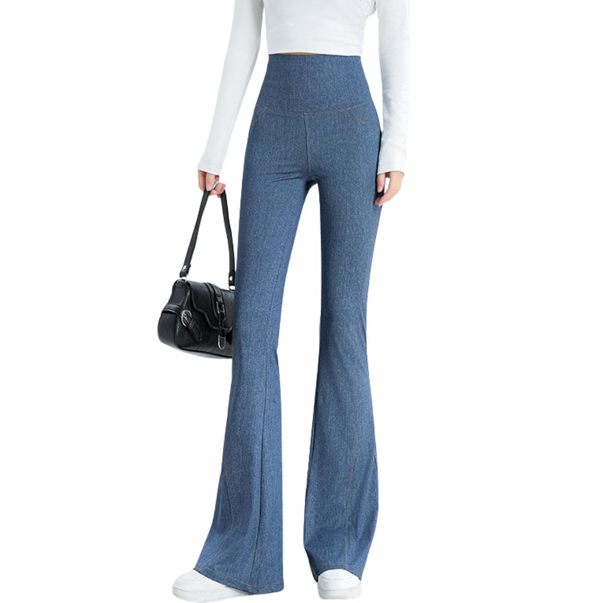 High-Waist Knit Denim Flare Pants