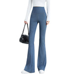 High-Waist Knit Denim Flare Pants