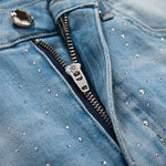 Heavy-Embroidered Rhinestone Denim A-Line Skirt