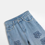 Risen Jeans Floral Embroidered Pearl-Beaded Cut-Out Jeans
