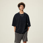 Patchwork Asymmetrical Hem T Shirt 7.8oz