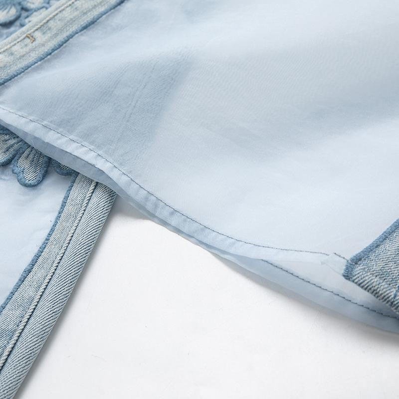 Risen Jeans Organza Patchwork Floral-Embroidered Bootcut Jeans