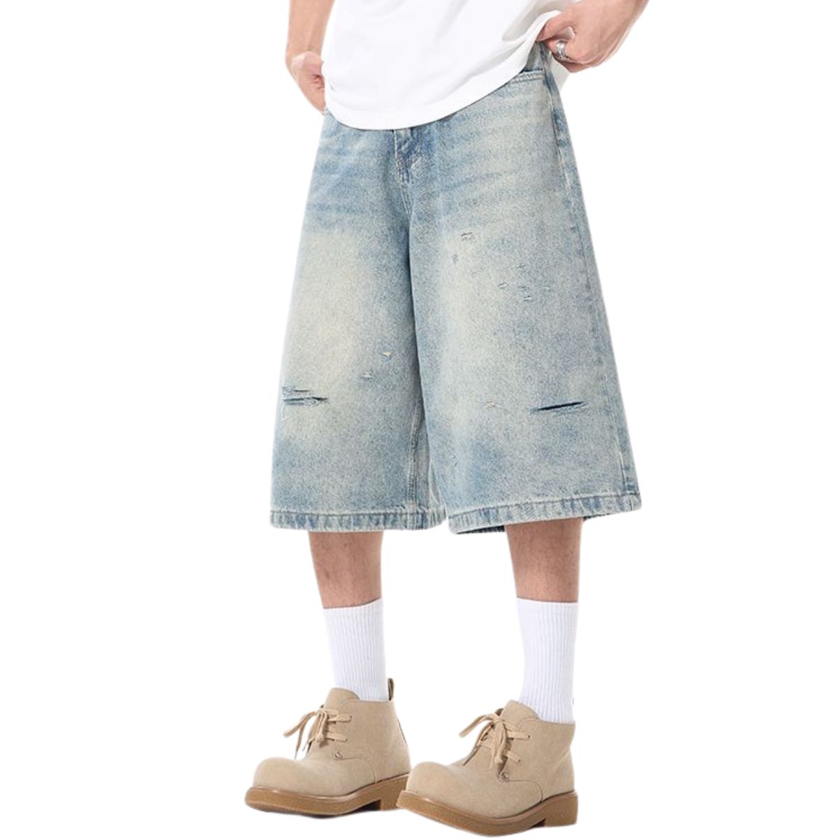 Ripped Wide-Leg Cropped Denim Jeans