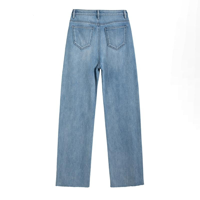 Risen Jeans Pearl-Beaded Frog Closure Jeans with Cut-Outs