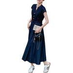 Vestido midi vaquero de corte relajado con mangas cortas