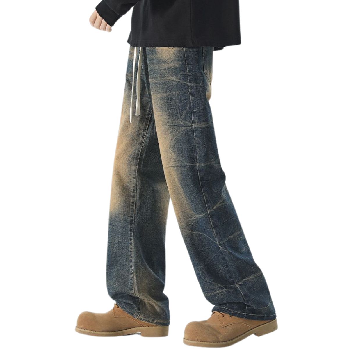 Vaqueros vintage lavados con cintura con cordón